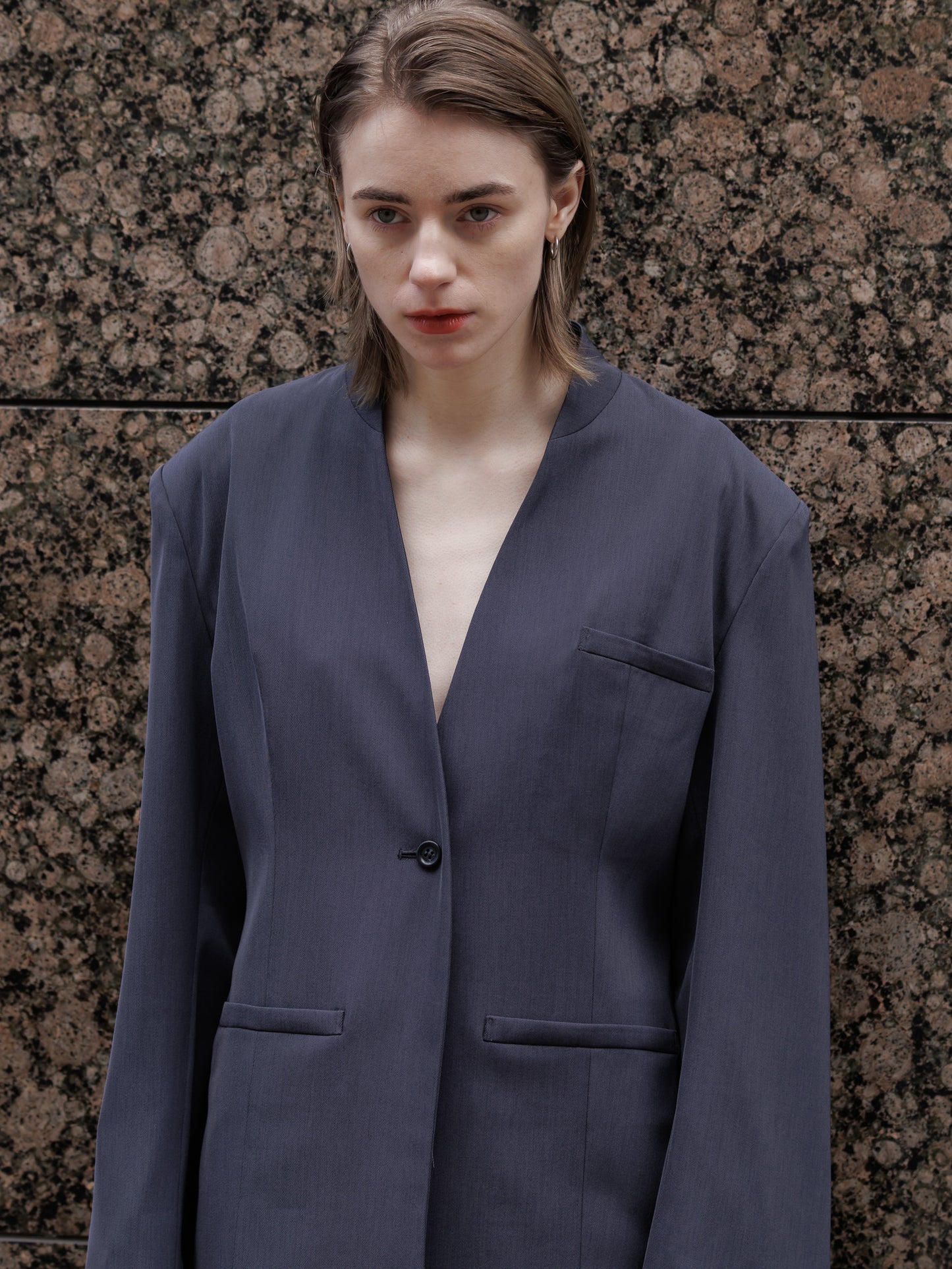 collarless jacket Vol.5 - navy