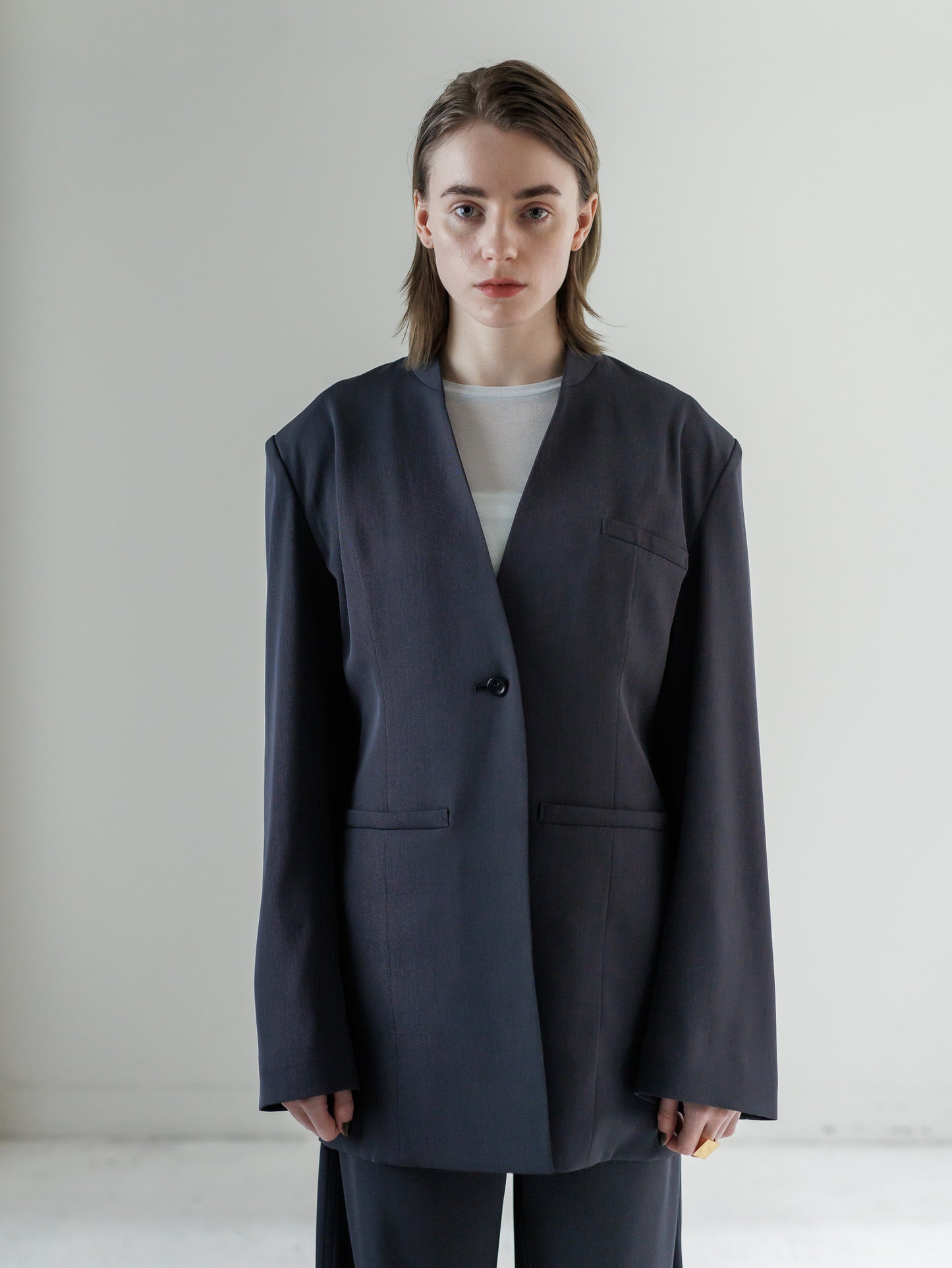 collarless jacket Vol.5 - navy