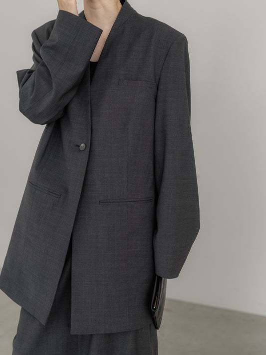 【pre order】collarless long jacket (gray / black)