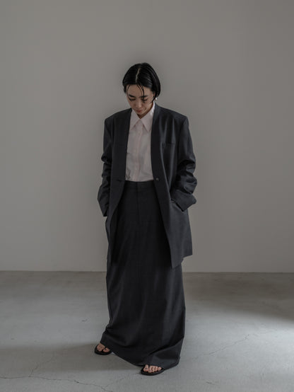 【pre order】collarless long jacket (gray / black)