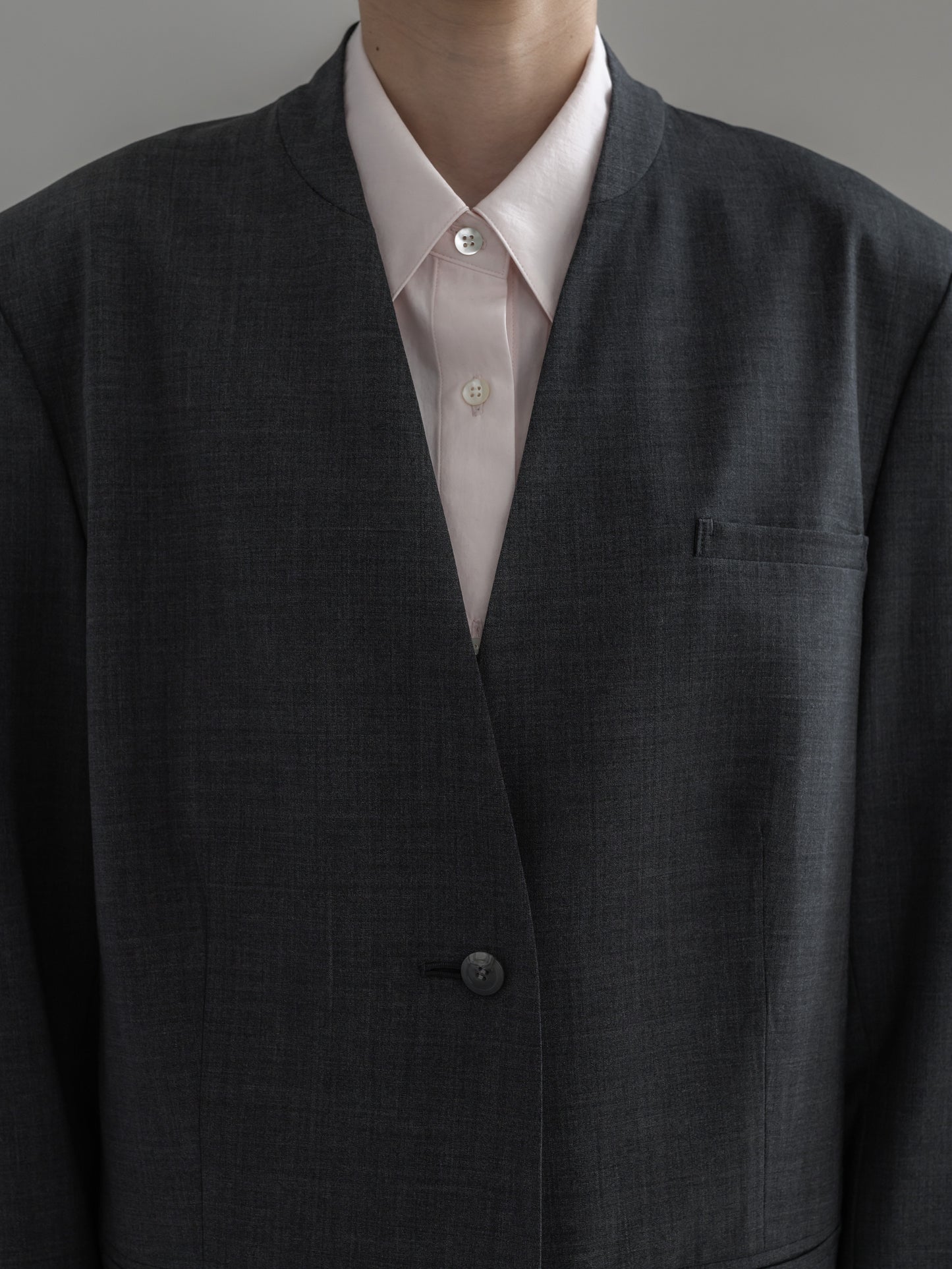 【pre order】collarless long jacket (charcoal gray / black)