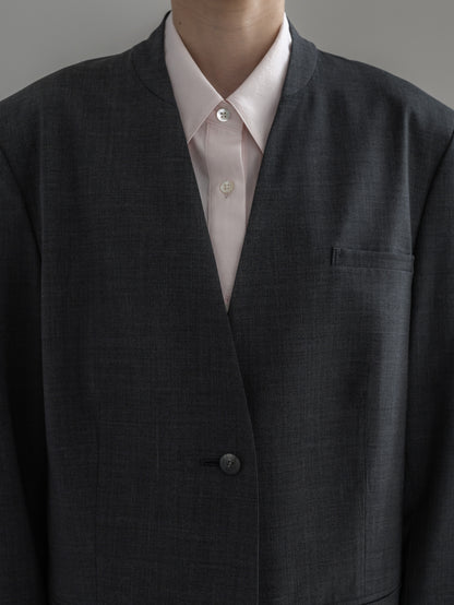 【pre order】collarless long jacket (charcoal gray / black)