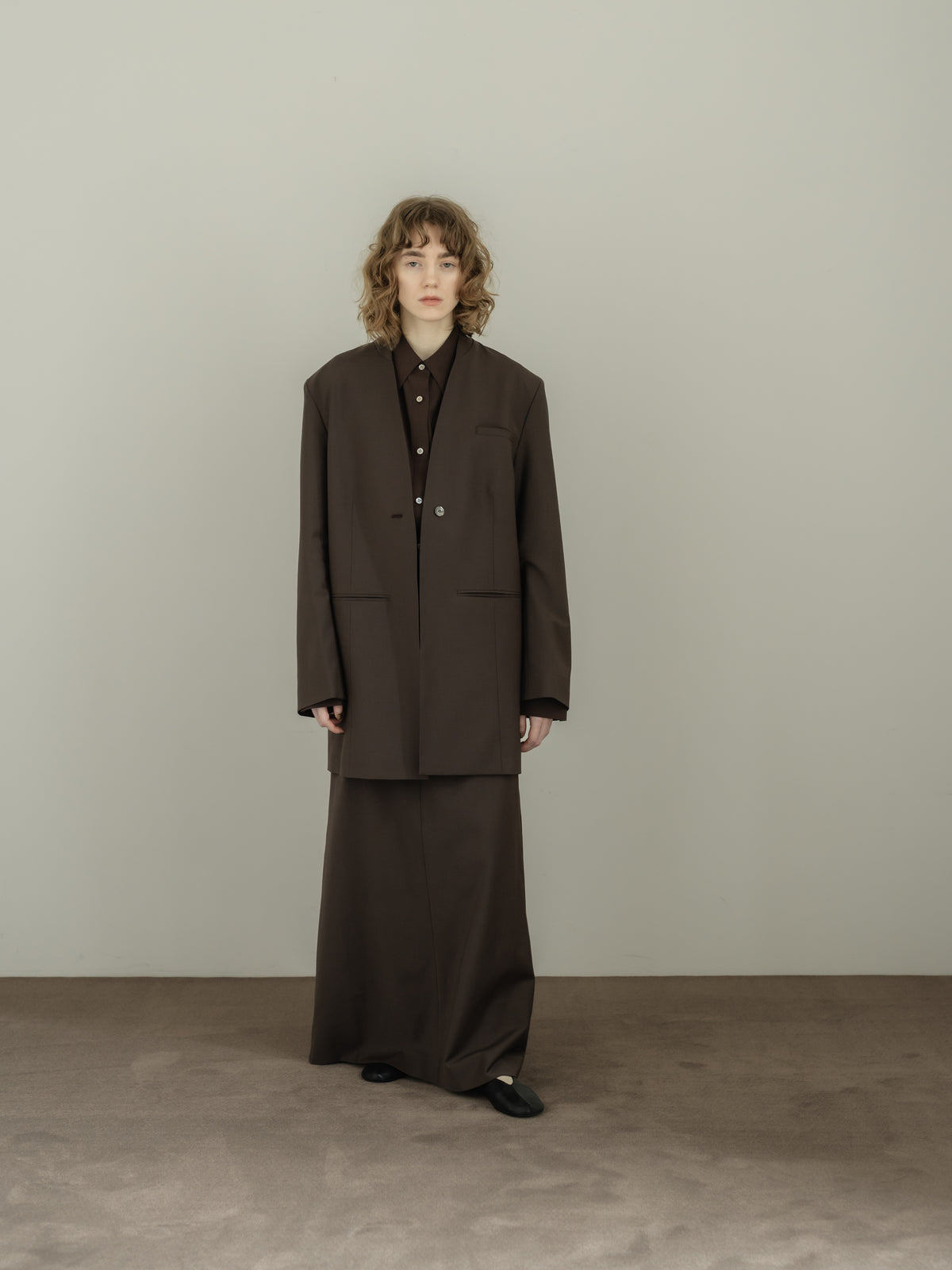 collarless long jacket