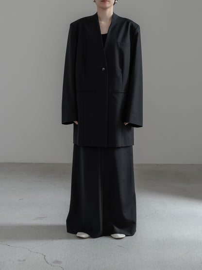 【pre order】collarless long jacket (charcoal gray / black)