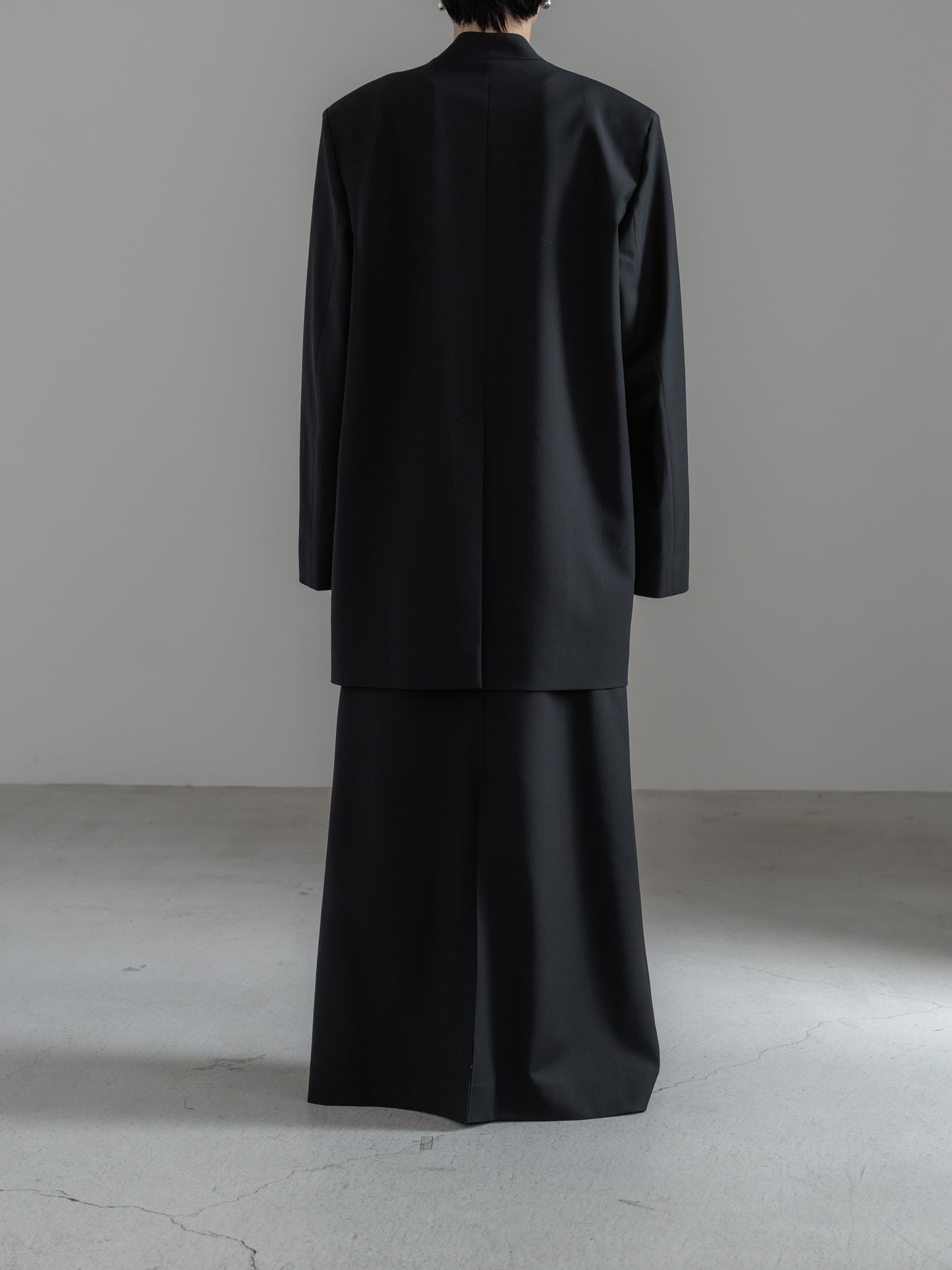 【pre order】collarless long jacket (charcoal gray / black)