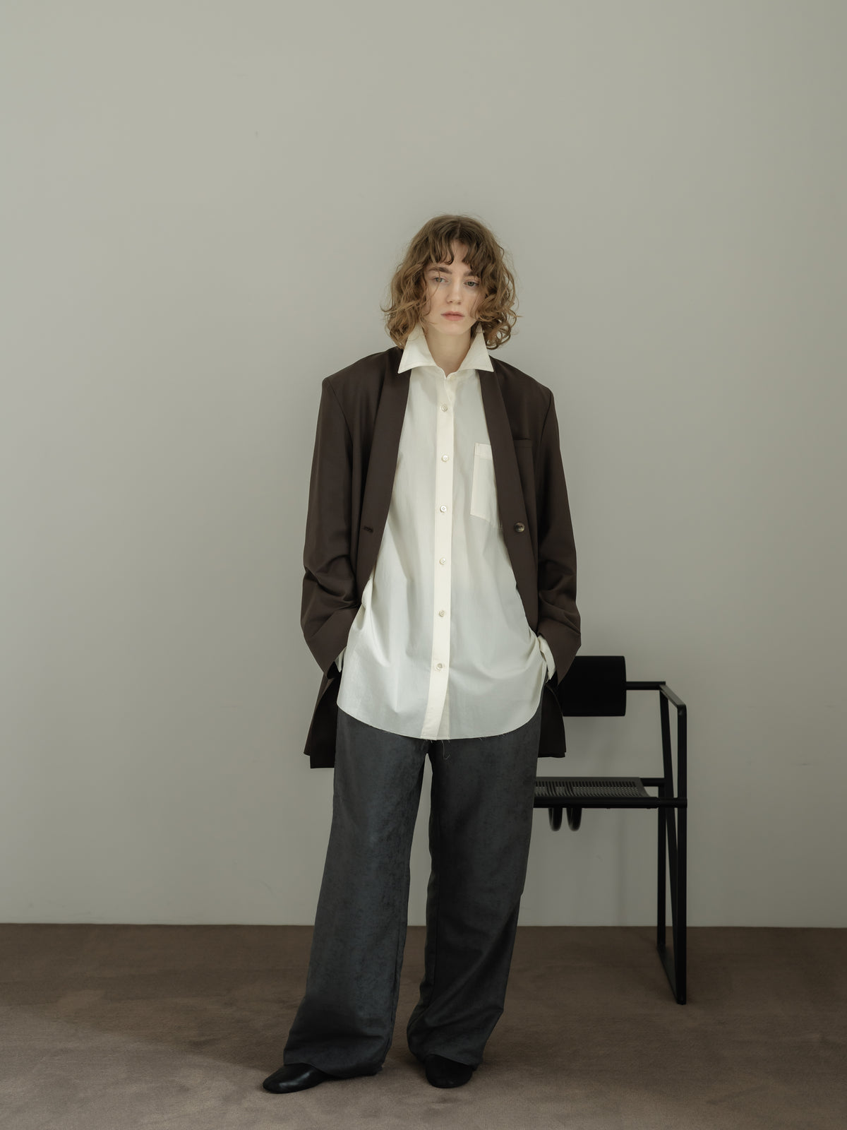 collarless long jacket