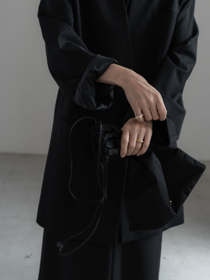 【pre order】collarless long jacket (charcoal gray / black)