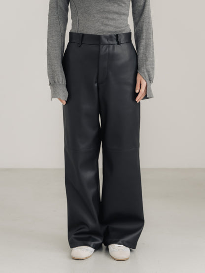 【pre order】leather pants - black
