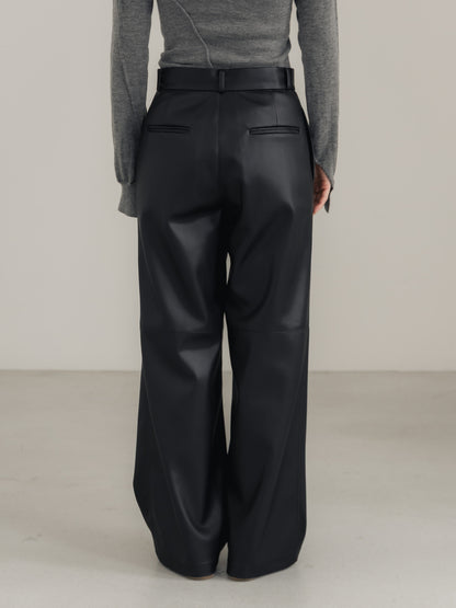【pre order】leather pants - black