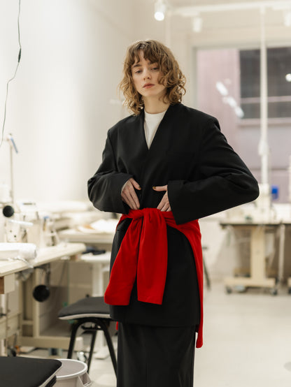 collarless long jacket