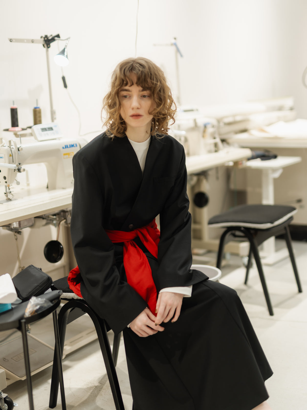 collarless long jacket