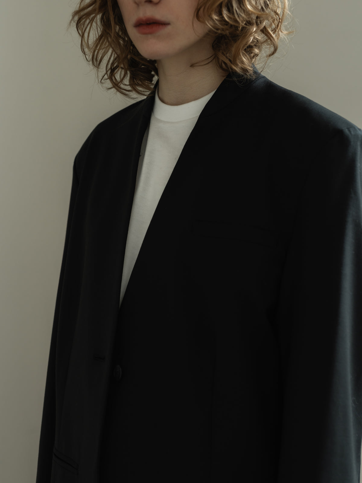 collarless long jacket