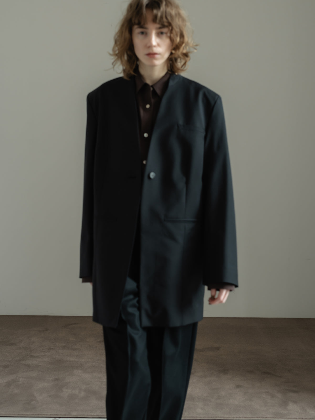 collarless long jacket