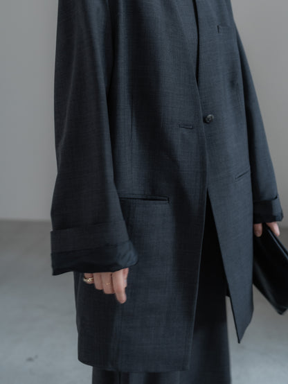【pre order】collarless long jacket (charcoal gray / black)