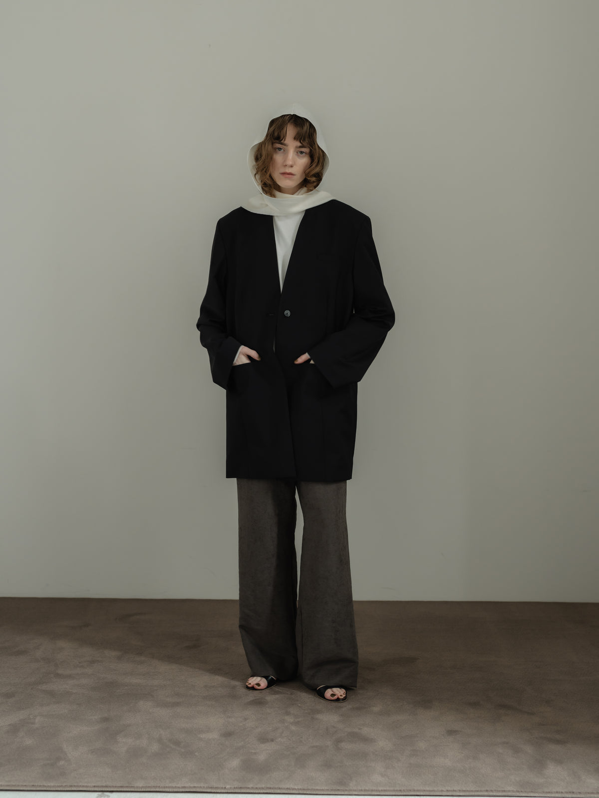 collarless long jacket