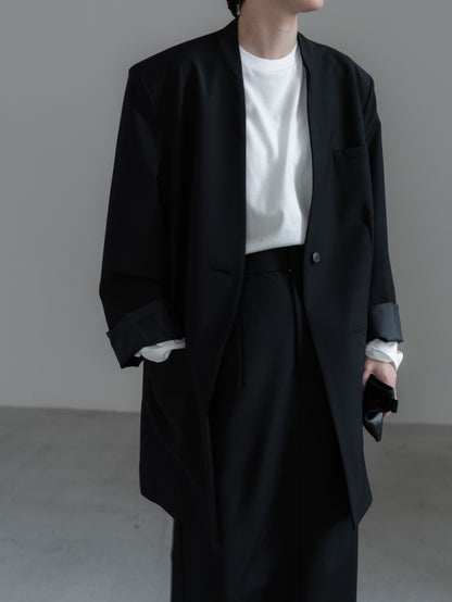 【pre order】collarless long jacket (charcoal gray / black)