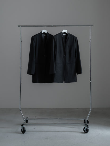 【pre order】collarless long jacket (charcoal gray / black)