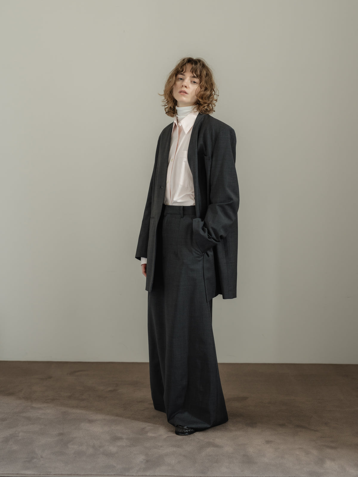 collarless long jacket