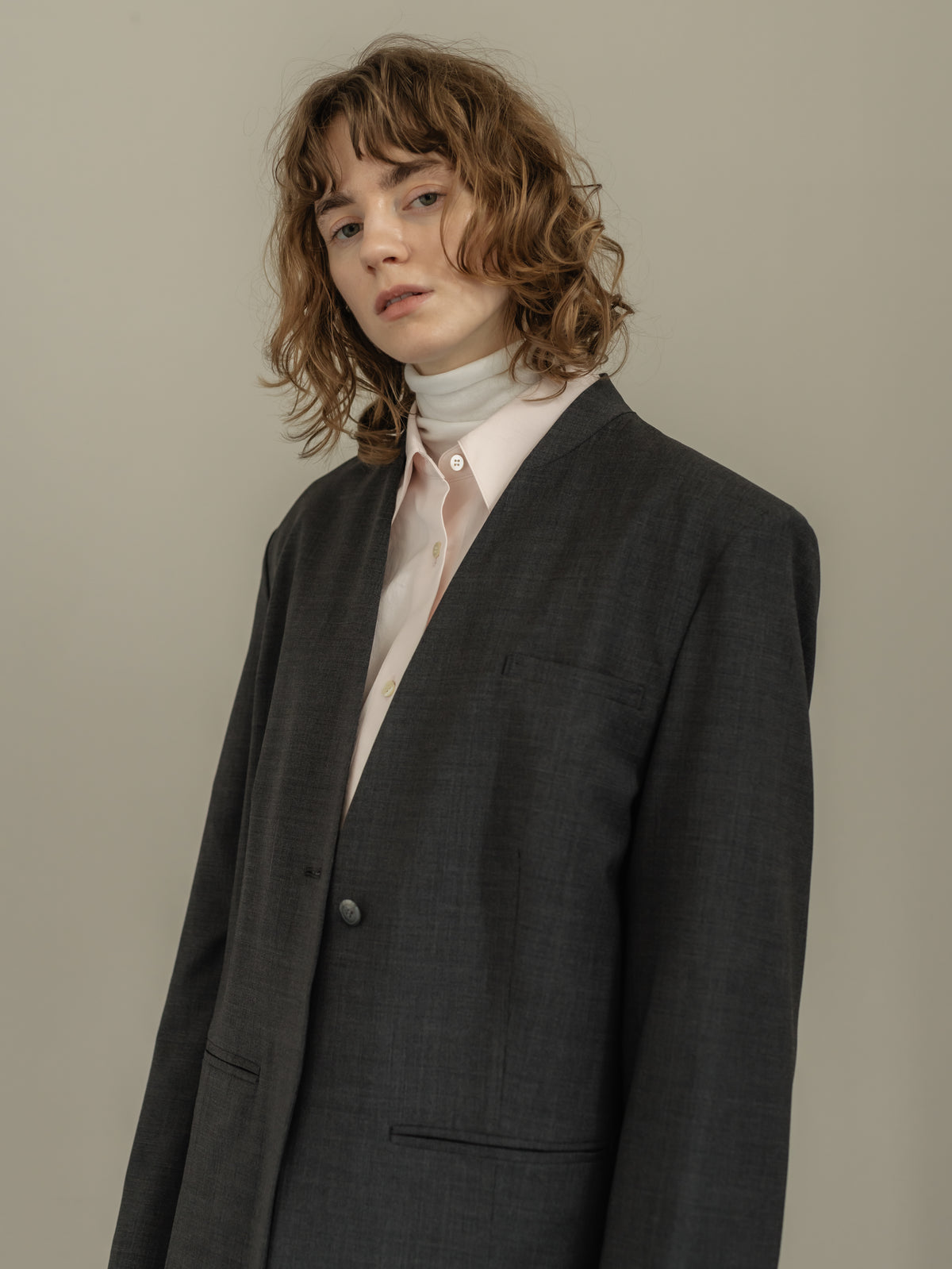 collarless long jacket