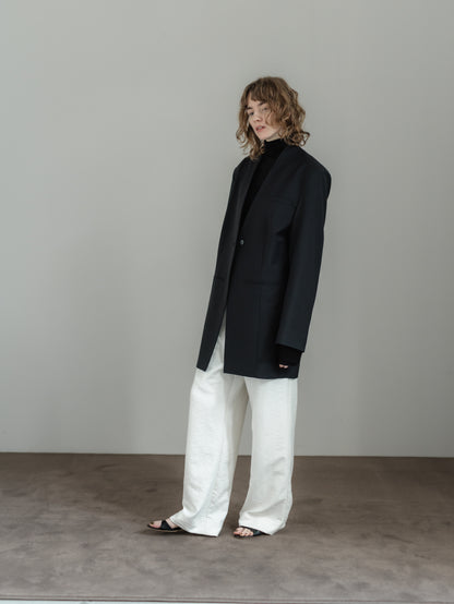 collarless long jacket