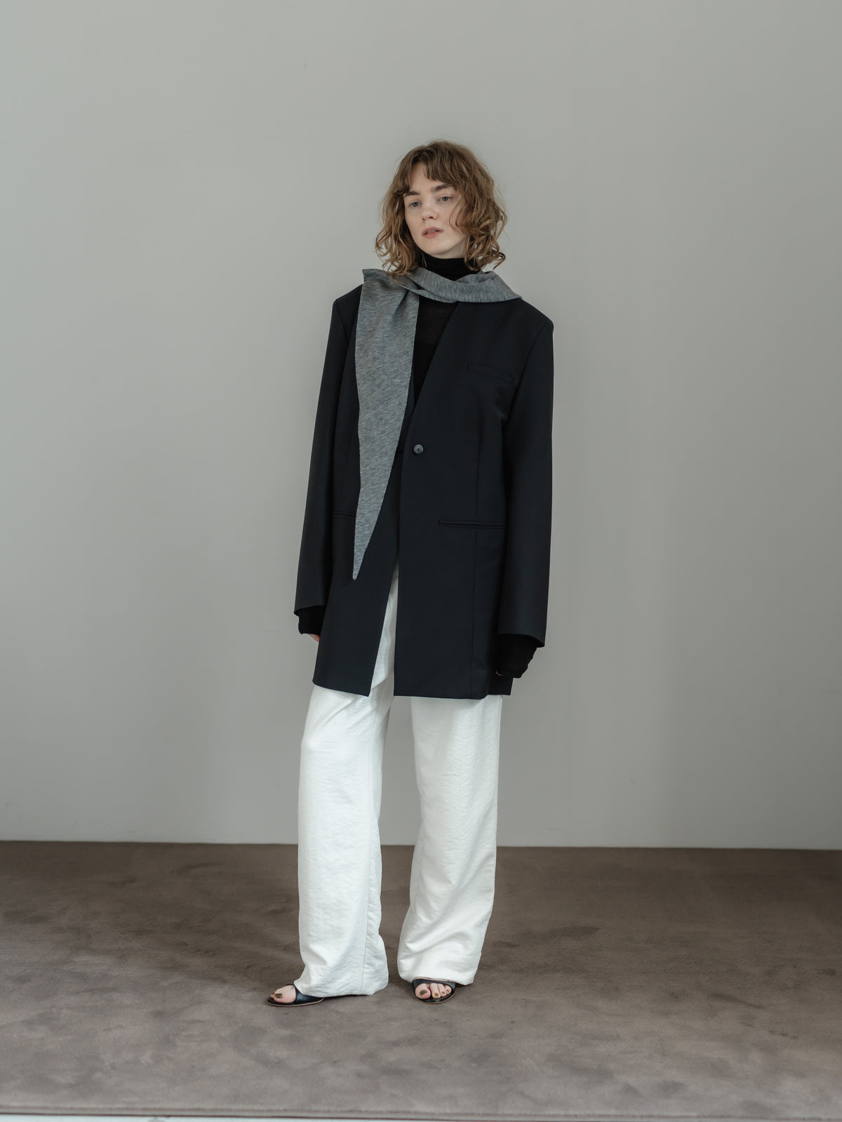 collarless long jacket