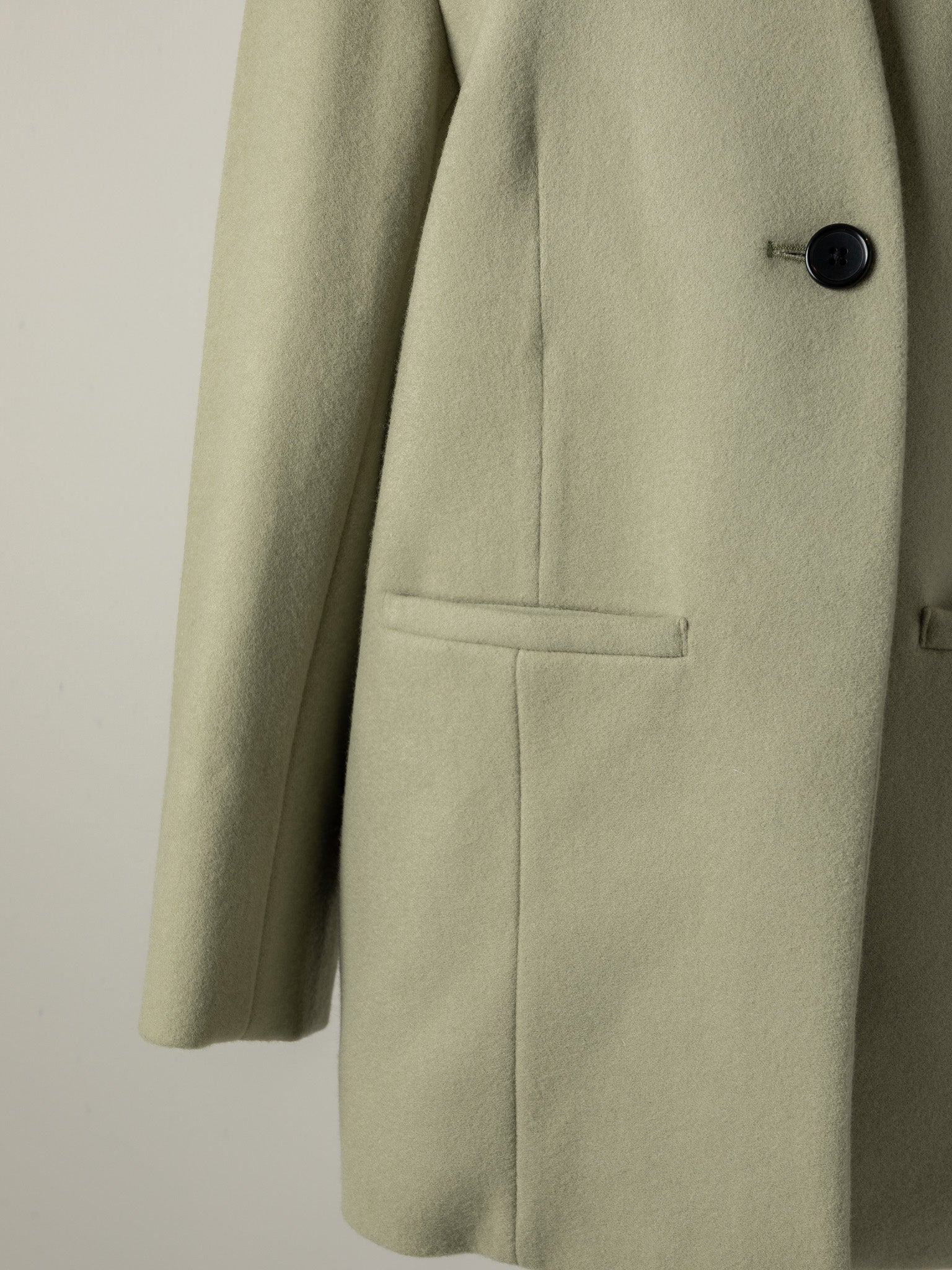 Collarless Jacket Coat-Moss Green