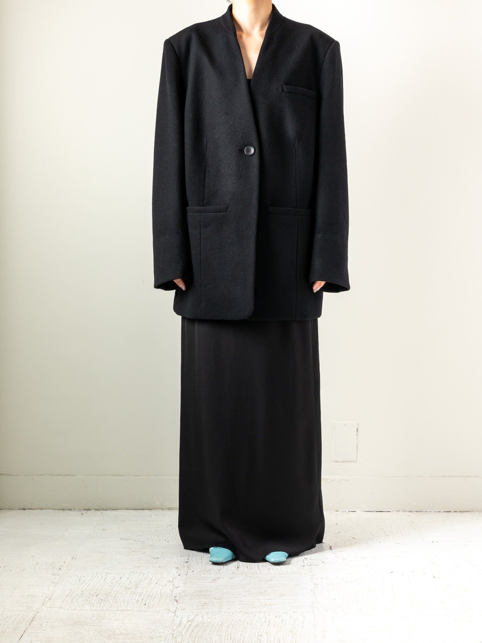 Collarless Jacket Coat-Black – digne.online