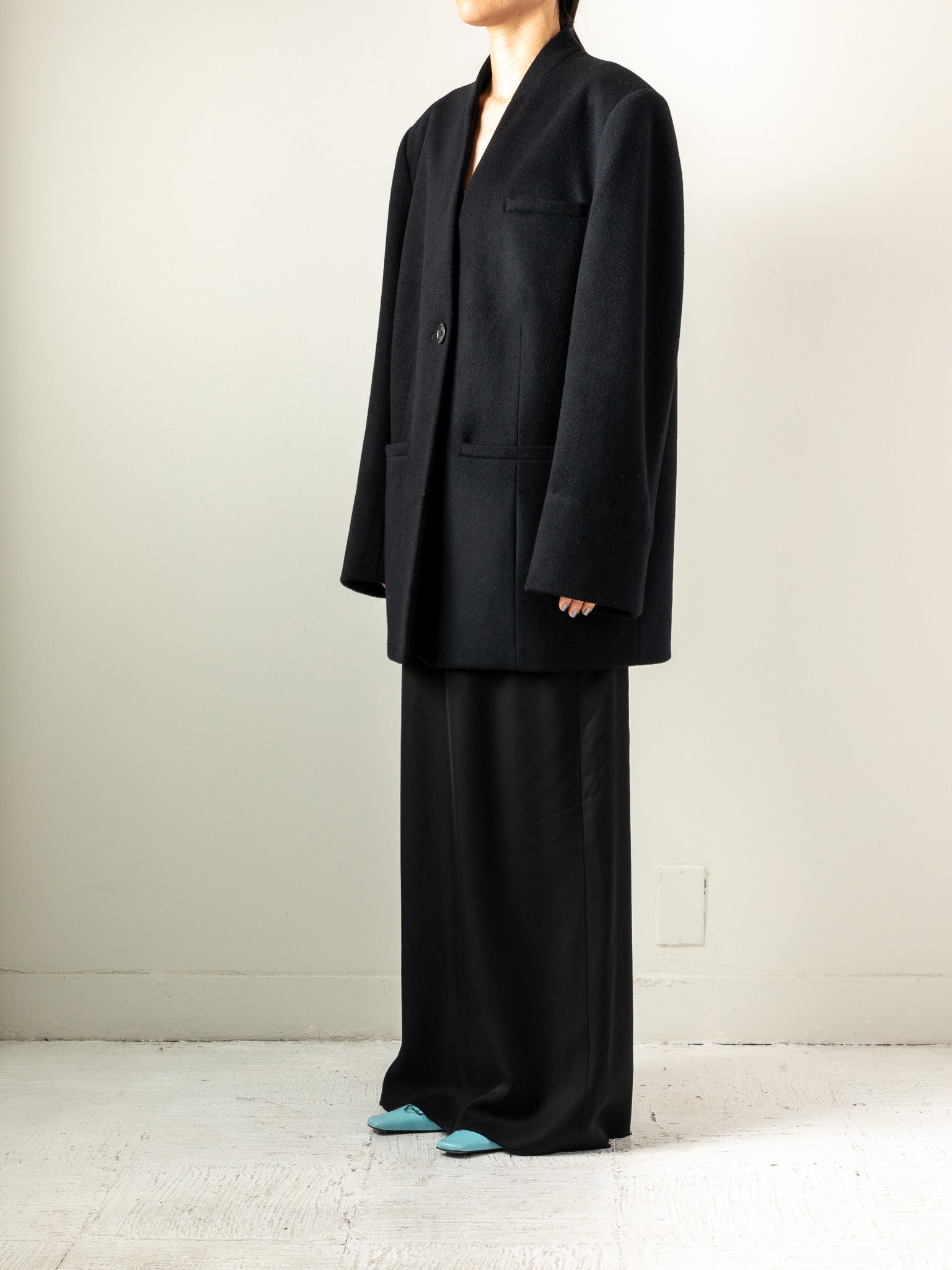 Collarless Jacket Coat-Black – digne.online