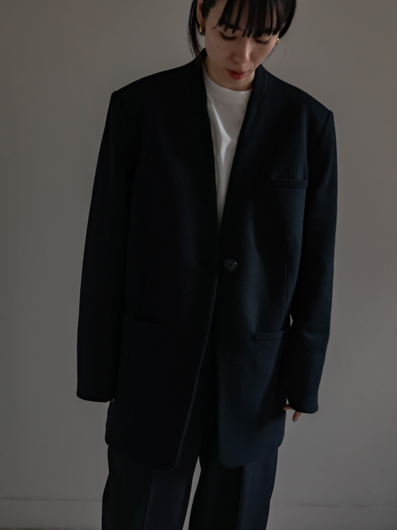 Collarless Jacket Coat-Black – digne.online