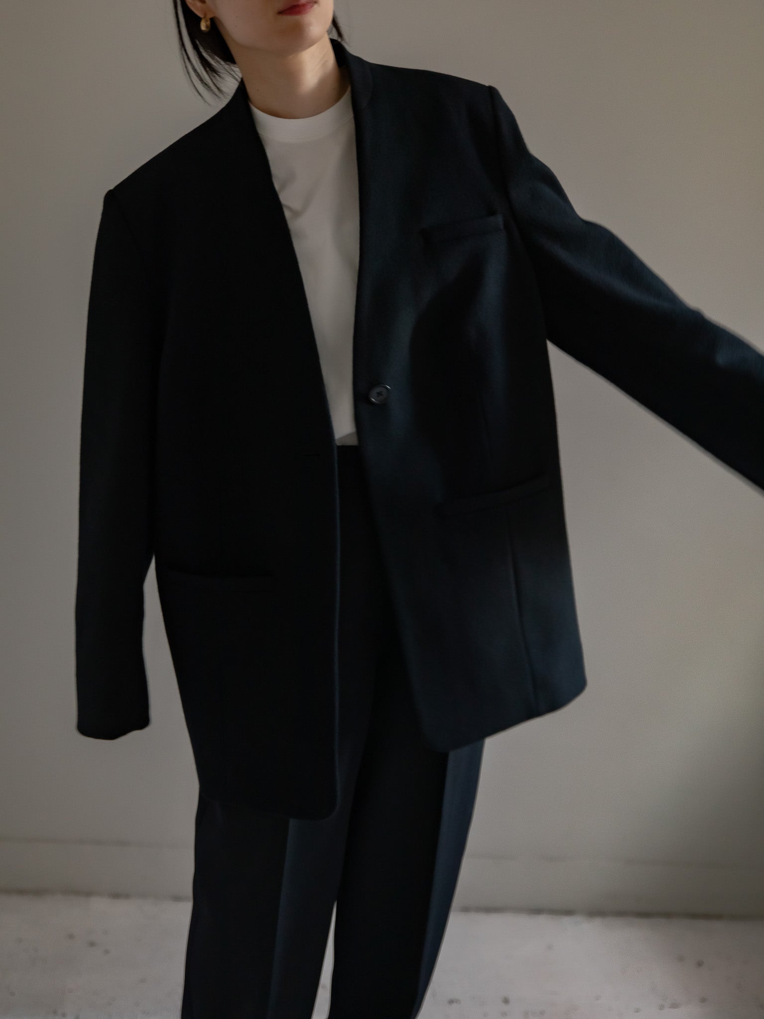 Collarless Jacket Coat-Black – digne.online