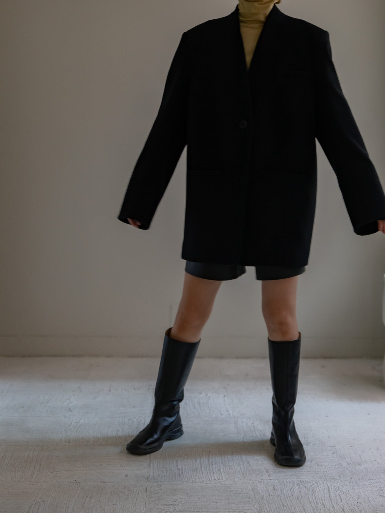 Collarless Jacket Coat-Black – digne.online