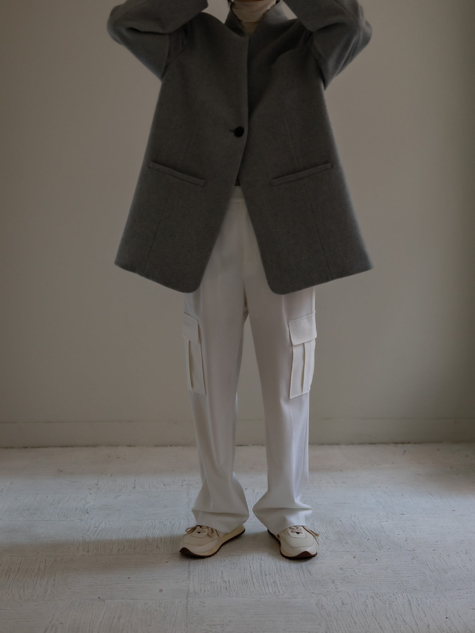 Collarless Jacket Coat-LT gray