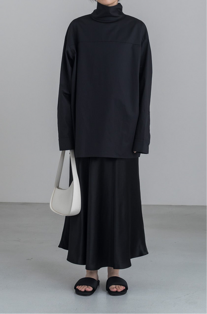 【pre order】satin flare skirt - black