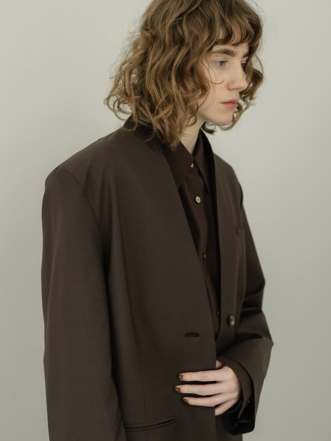 collarless long jacket